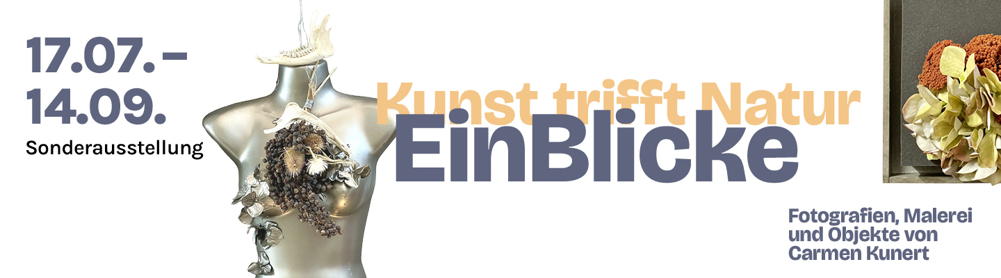 Ankündigung der Sonderausstellung "Einblicke - Kunst trifft Natur" vom 17.7. bis 14.9. 2025